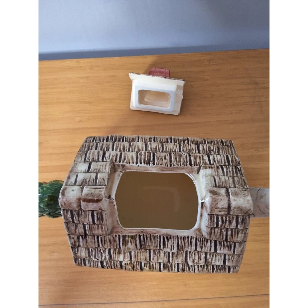 Vintage Eddie Bauer Ceramic Log Cabin Teapot Brown Made In Japan SEE PICTURES